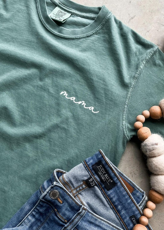 Mama Cursive Pocket Green Graphic Tee