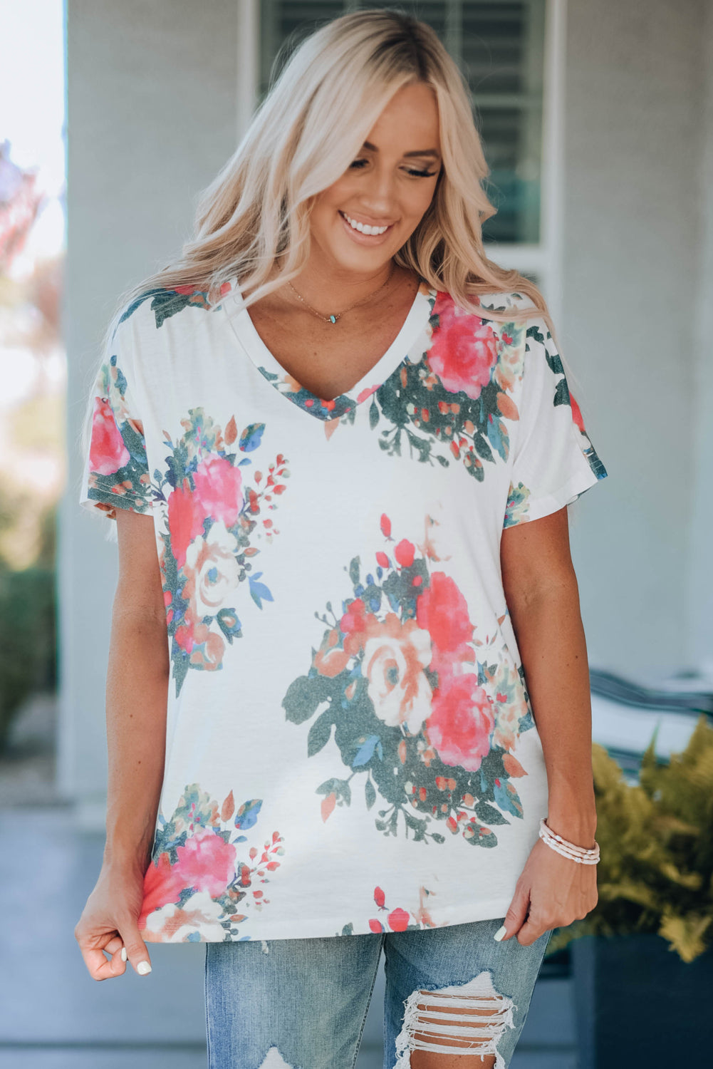 Floral V-Neck Tee